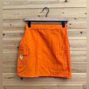 Y2K Vintage No Boundaries Size Small Floral Patch Cargo Wrap Skirt Neon Orange